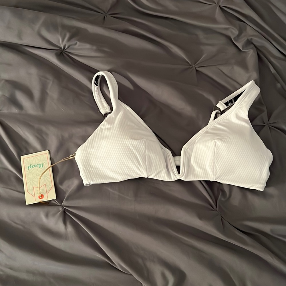 Reversible White Bikini Top with Black Palm Trees